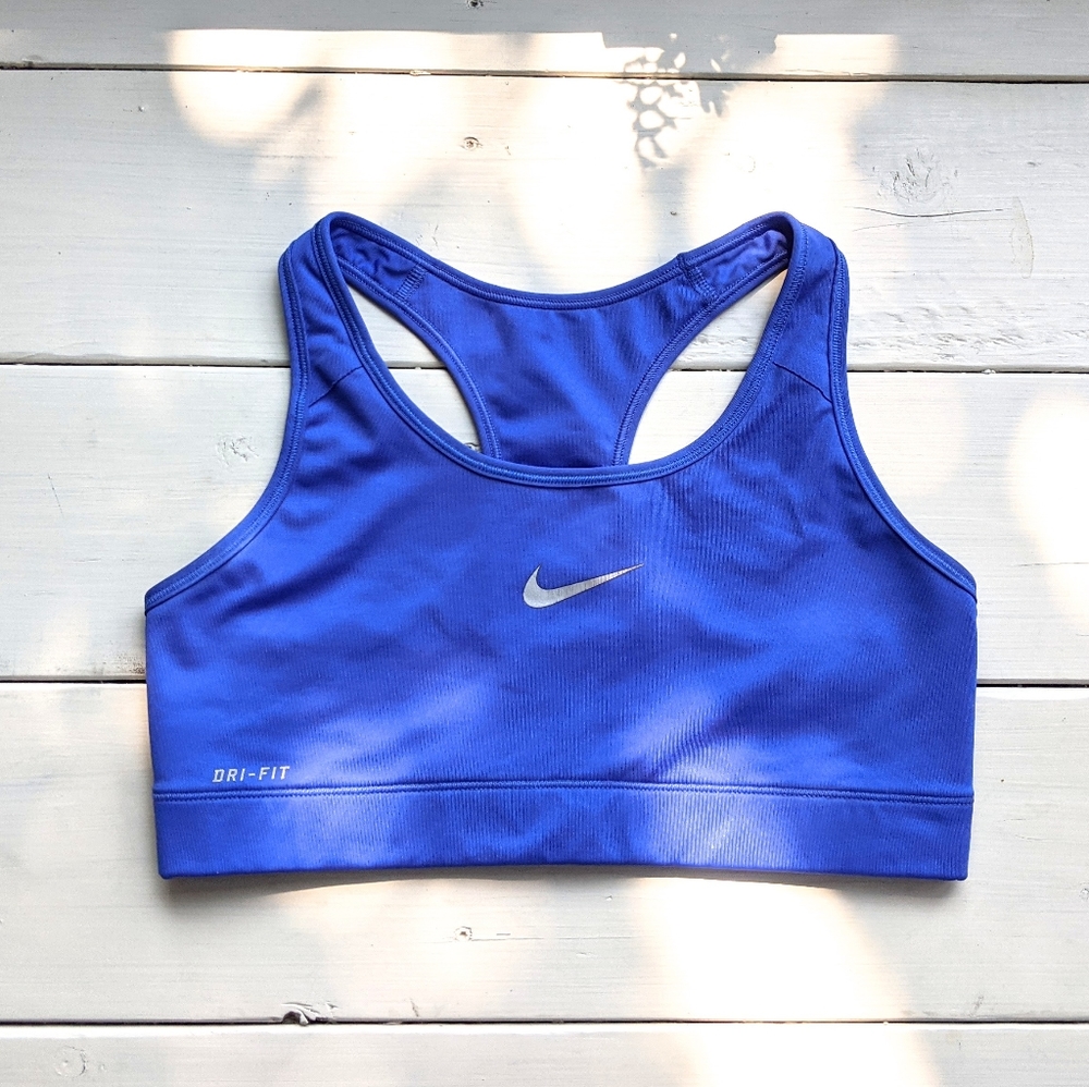 Nike Dri-Fit Bright Blue Sports Bra, Swoosh